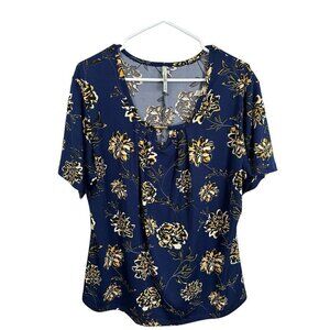 April royal blue, yellow floral blouse, size 2XL